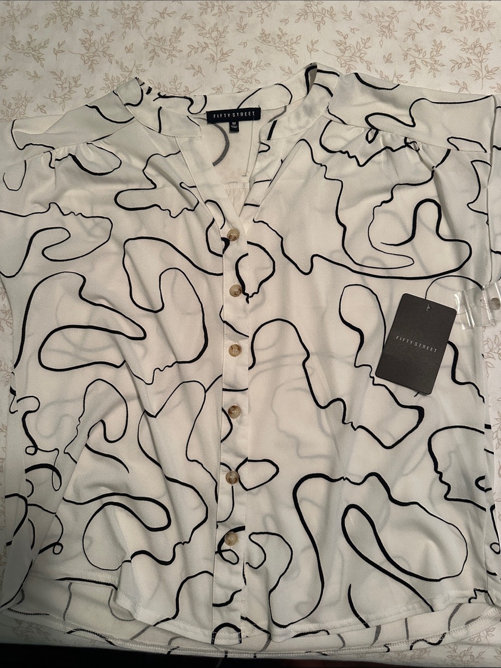 Fifty Street Button-Front Shirt with Black Abstract Print